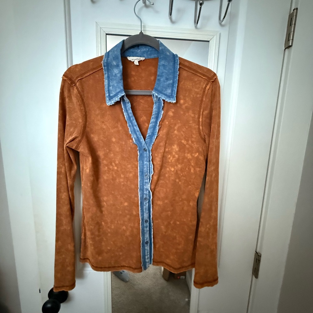 Brown and Blue Button-Up Shirt